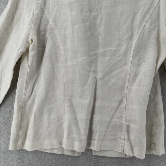 Chicos 100% Linen Jacket Womens 0 (SMALL) Open 3/4 Sleeve Pockets Collarless - Picture 7 of 14